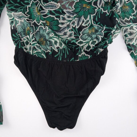Band Of The Free Women's Wrap Front Bodysuit Size Small Black Emerald Floral - Picture 6 of 8